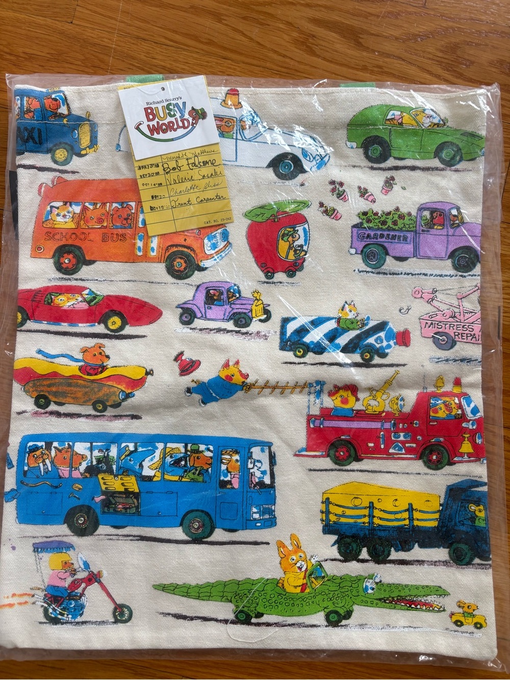 Richard Scarrys Busy World Kids Canvas tote bag — Multicolor Vehicle Print